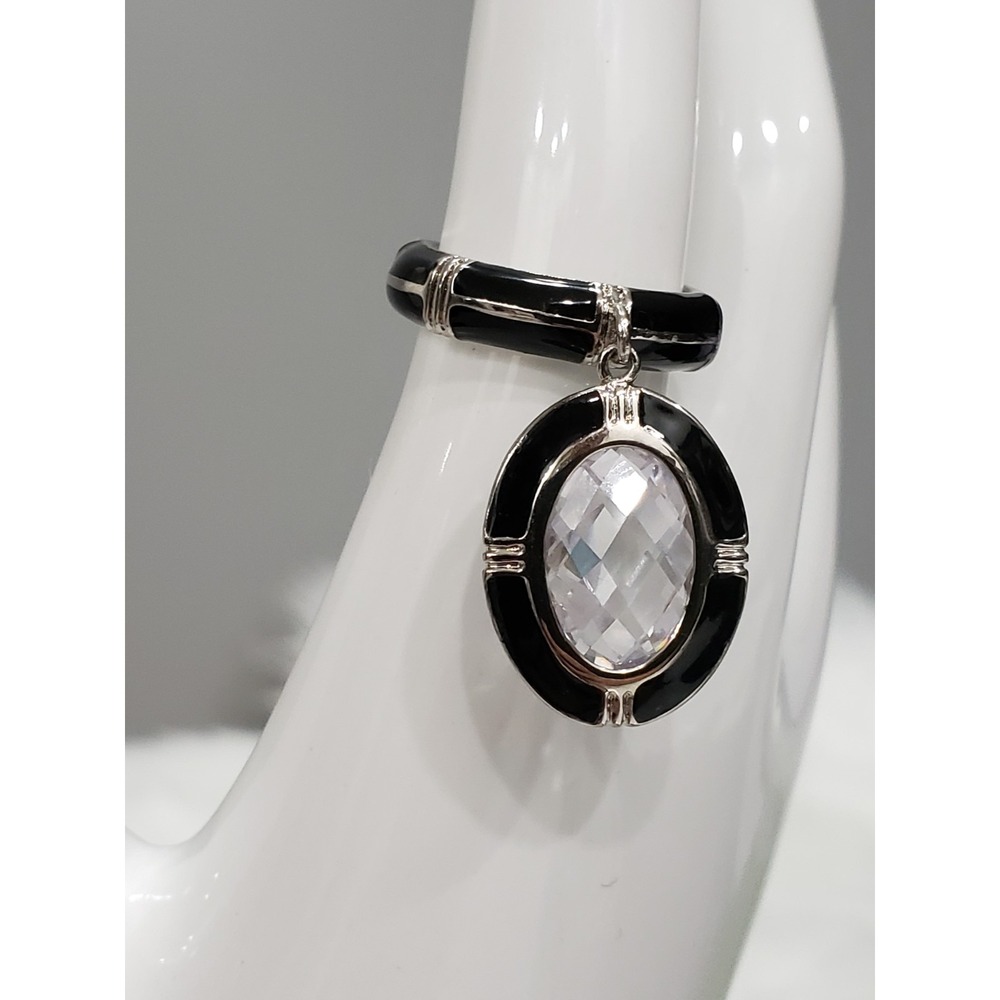 SIZE 6 Lauren G Adams Charm Ring black silver tone BLACK stackable enamel